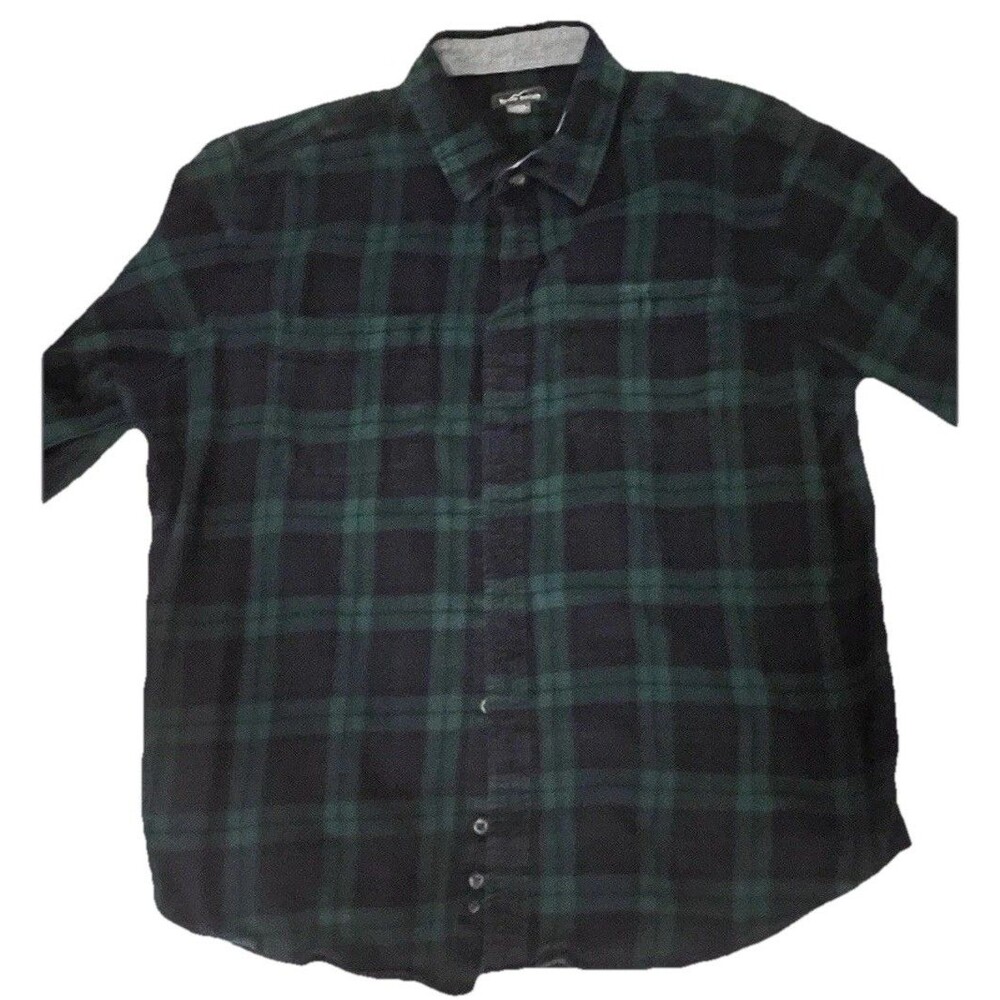 Men’s XXL Eddie Bauer soft Flannel Tartan Plaid Green Navy Long Sleeve Shirt.